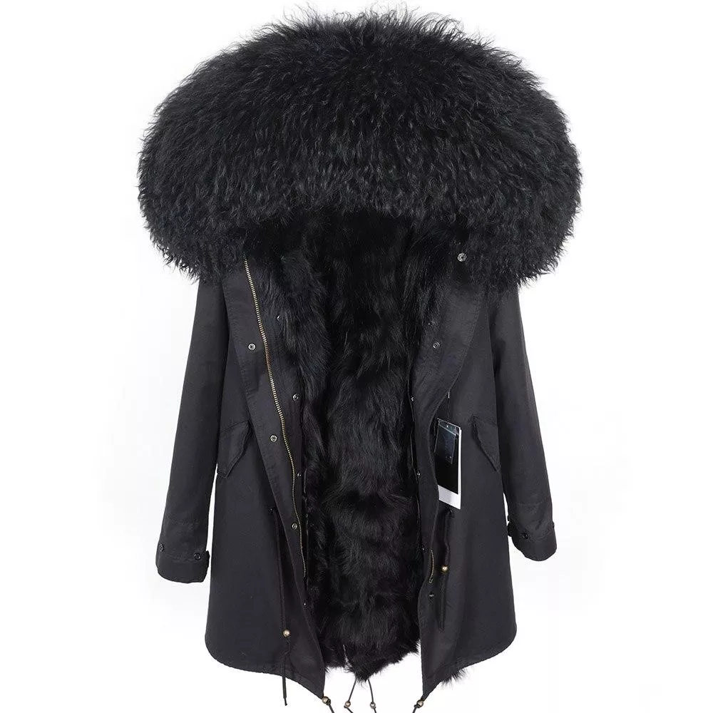 Women's Parka Winter Natural Mongolian Wool Collar Jacket Long Section