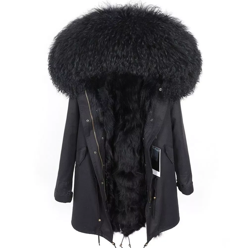 Women's Parka Winter Natural Mongolian Wool Collar Jacket Long Section
