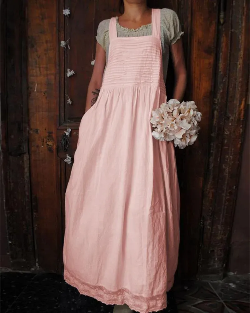 Lace Wrinkle Round Neck Short Sleeve Dress