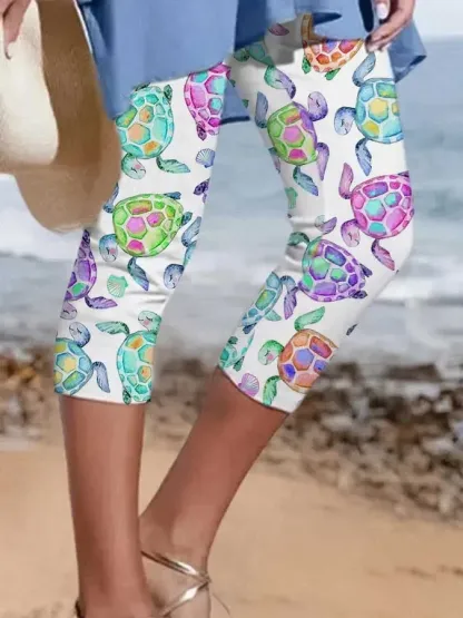 Vacation Sea Turtle Beach Print Spaghetti Strap Dress Swimsuit Coverup Color - As shown