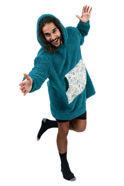 Hoodie Pocket Teal Short Hoodie Blanket