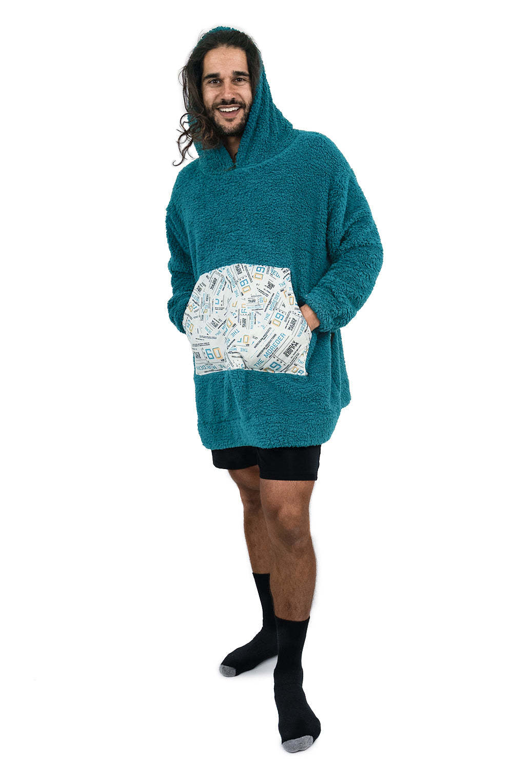 Hoodie Pocket Teal Short Hoodie Blanket