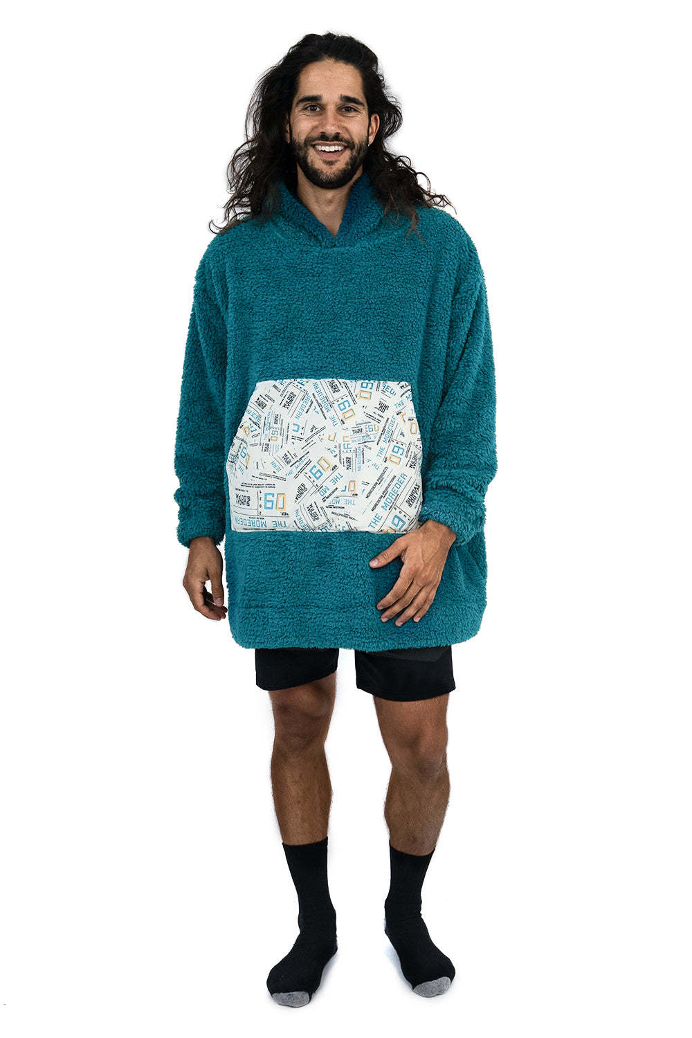 Hoodie Pocket Teal Short Hoodie Blanket