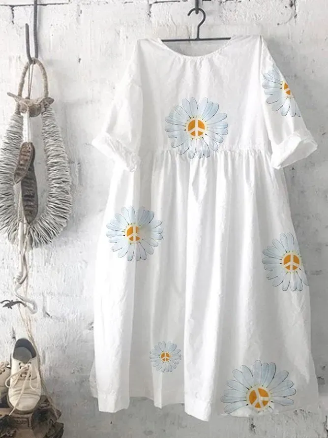 Lace Wrinkle Round Neck Short Sleeve Dress