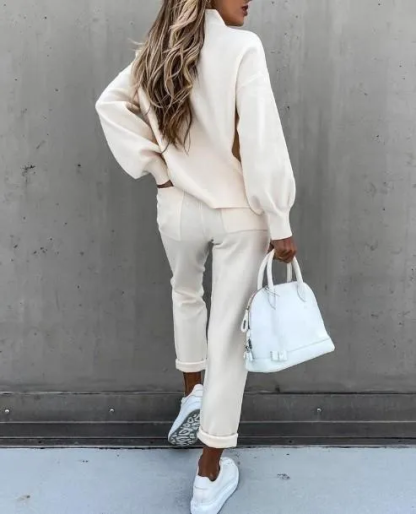 CASUAL SOLID COLOR HIGH COLLAR PENCIL PANTS SUITS