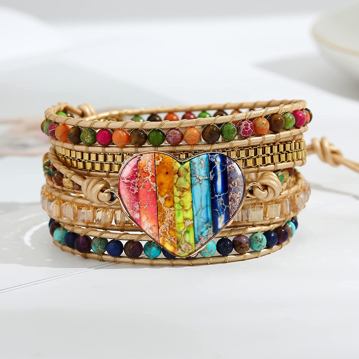 Boho Handmade Natural Stone Wrap Bracelets LovTurquoise Crystal Beads 