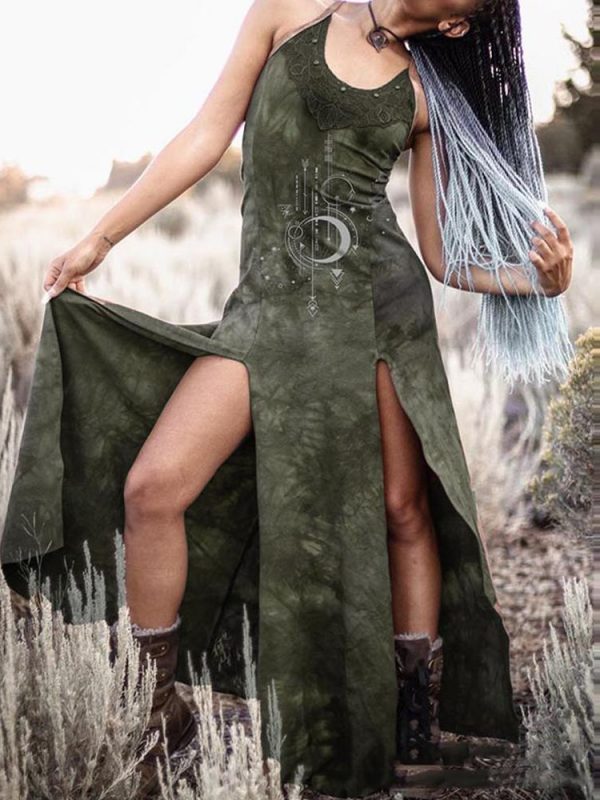 Moon Printing Strap Slit Loose Dress