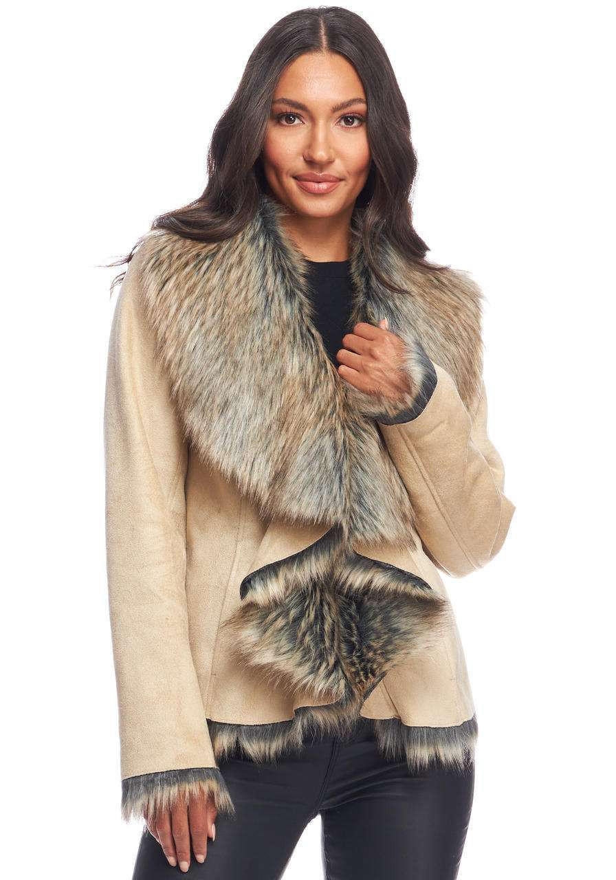 Taupe Faux Suede & Faux Fur Denali Cascade Jacket