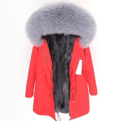 Women's Parka Winter Natural Mongolian Wool Collar Jacket Long Section