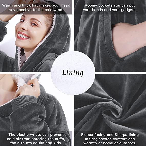 Blanket Sweatshirt,Oversized Fleecehug Hoodie Wearable Blanket,Soft Warm Comfortable Giant Front Pocket for Adults Men Women Teens Friends
