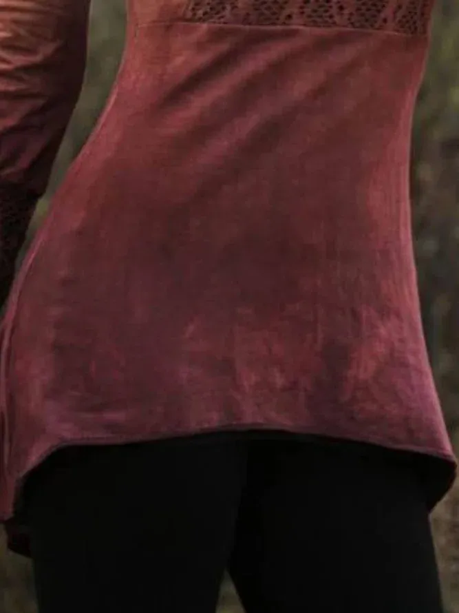 Red Vintage Round Neck Cotton Tops