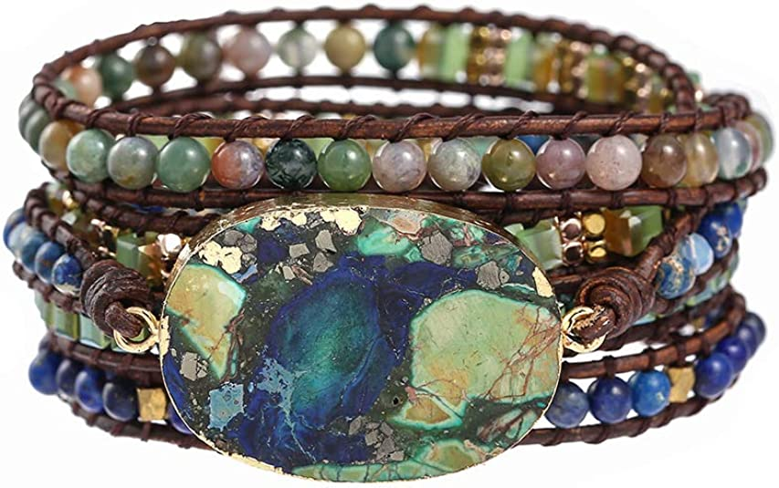 Boho Handmade Imperial Jasper Bracelets Natural Stone Crystal Hematite