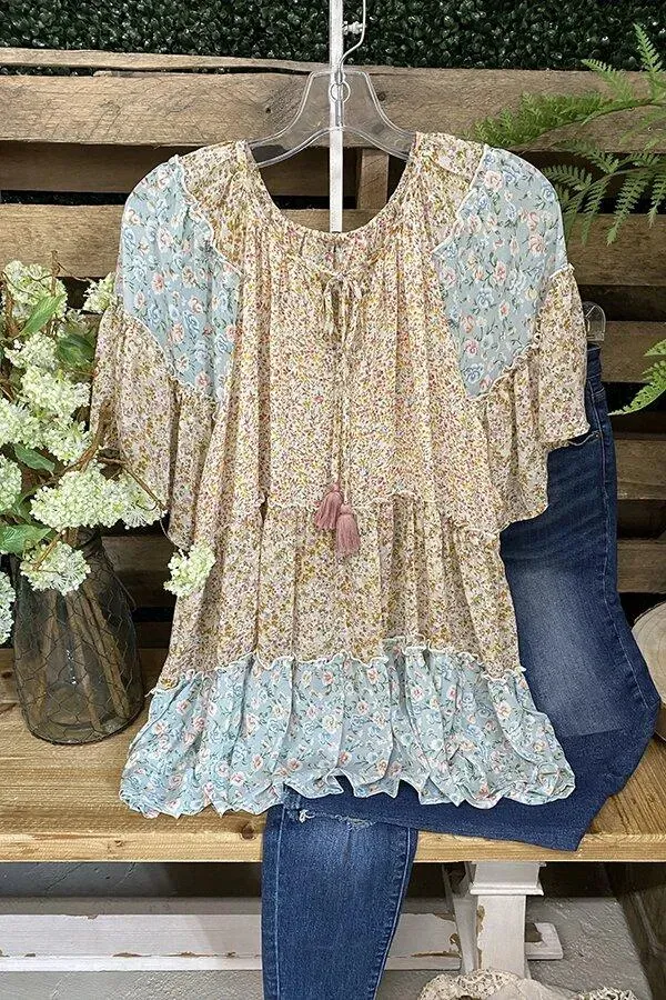 Lace Wrinkle Round Neck Short Sleeve Dress