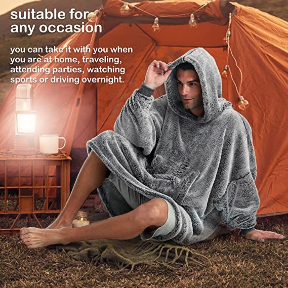 Oversized Wearable Blanket Hoodie Sweatshirt, Comfortable Sherpa Lounging Pullover for Adults Women Men