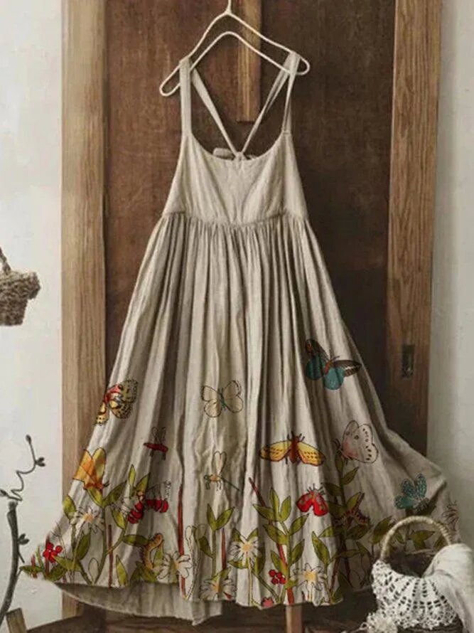 Vintage Sleeveless Statement Butterfly Floral Printed U Neck Plus Size