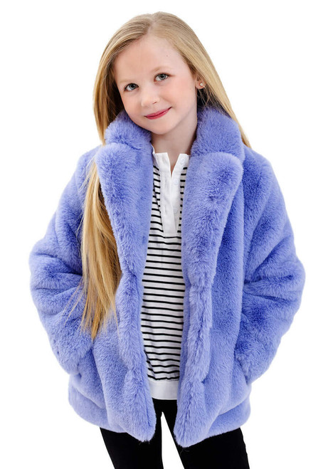 Kid's Periwinkle Faux Fur Mini Le Mink Jacket