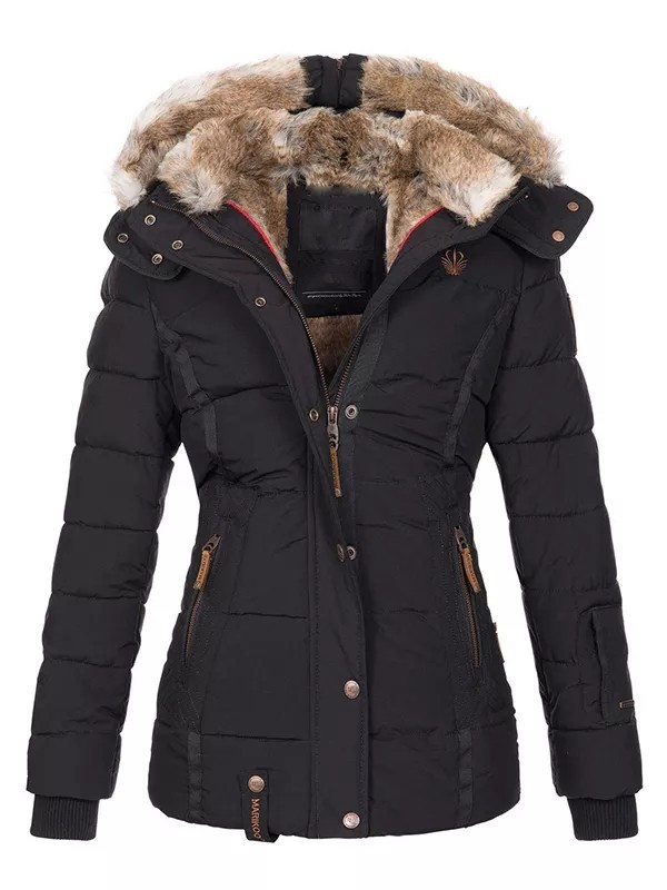 Women's hooded warm winter jacket, faux fur lining jacket