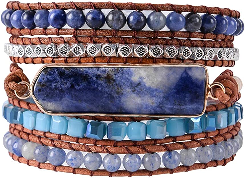 Handmade Wrap Bracelet Turquoise, Jasper & Amazonite Natural Stones Le