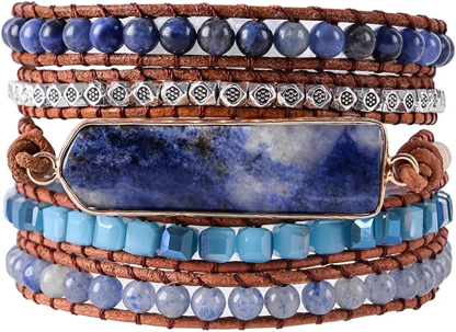 Handmade Wrap Bracelet Turquoise, Jasper & Amazonite Natural Stones Le