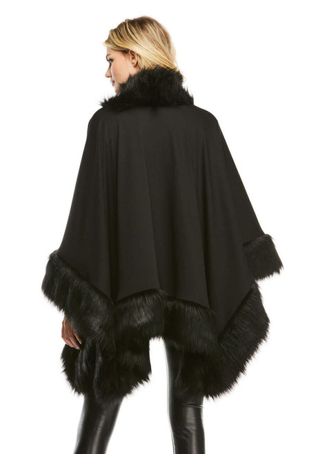 Black Fox Faux Fur-Trimmed Shawl