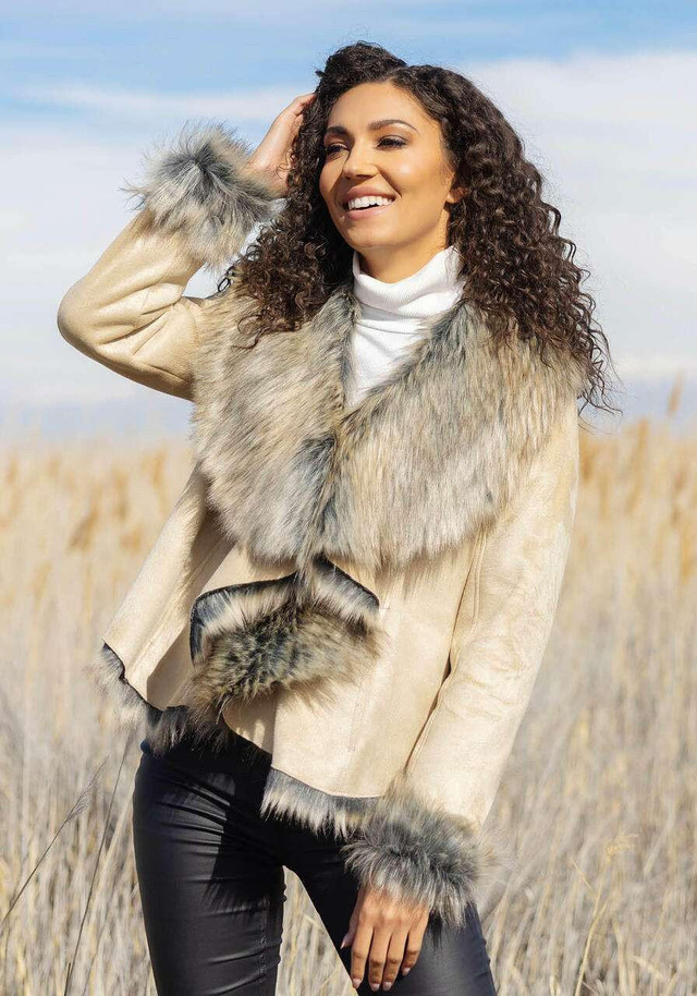 Taupe Faux Suede & Faux Fur Denali Cascade Jacket