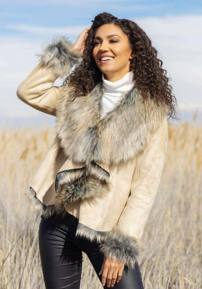 Taupe Faux Suede & Faux Fur Denali Cascade Jacket