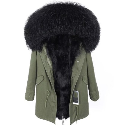 Women's Parka Winter Natural Mongolian Wool Collar Jacket Long Section