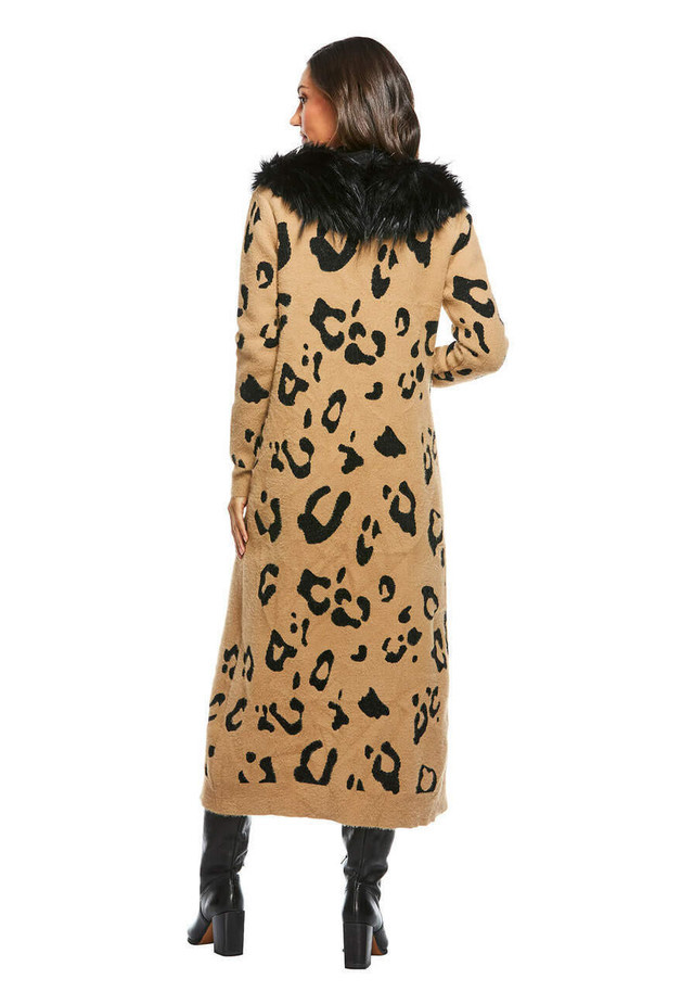 Leopard Fox Collar Duster Sweater