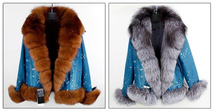 Women's Jacket Fox Fur Denim Short Pie Overcoming Winter Warm Thick Li
