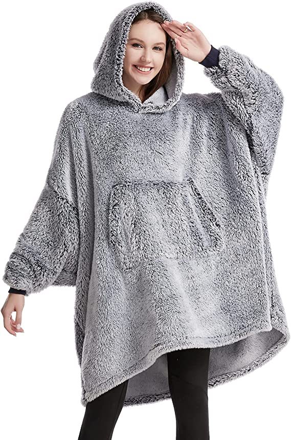 Oversized Wearable Blanket Hoodie Sweatshirt, Comfortable Sherpa Lounging Pullover for Adults Women Men