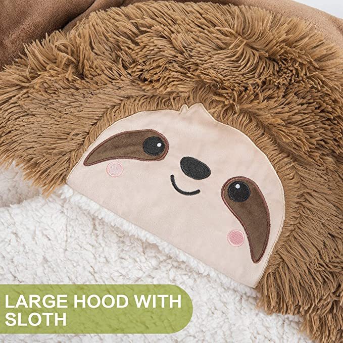 Wearable Hooded Blanket for Adults - Super Soft Warm Cozy Plush Flannel Fleece & Sherpa Hoodie Throw Cloak Wrap - Sloth Gifts for Women Adults and Kids