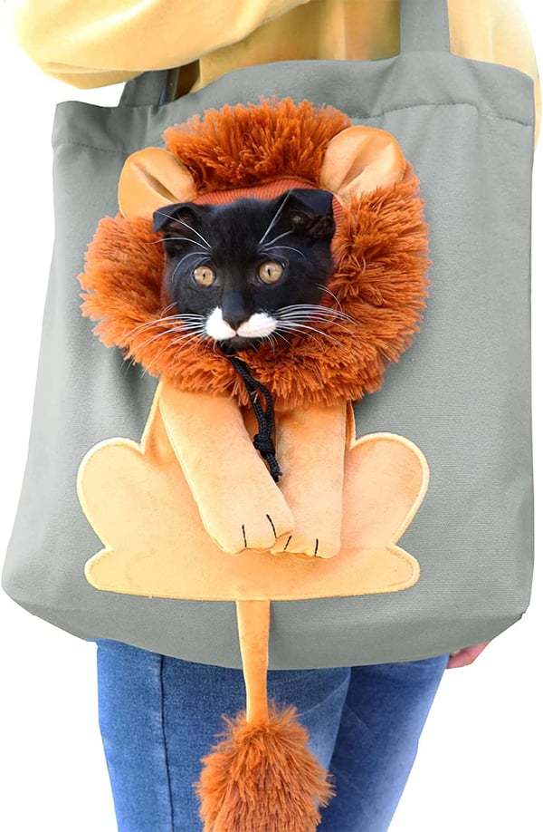 Lion-Shaped Pet Canvas Shoulder Bag