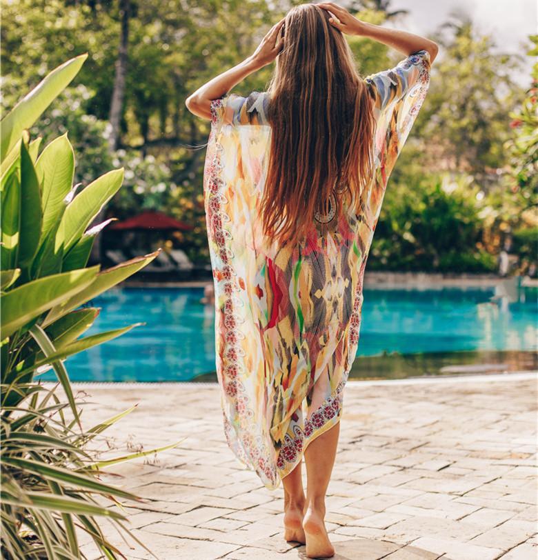 Chiffon Printed Snake Pattern Beach Sun Proof Shirt Holiday Long Dress Beach Swimsuit Cover Up-TEMN