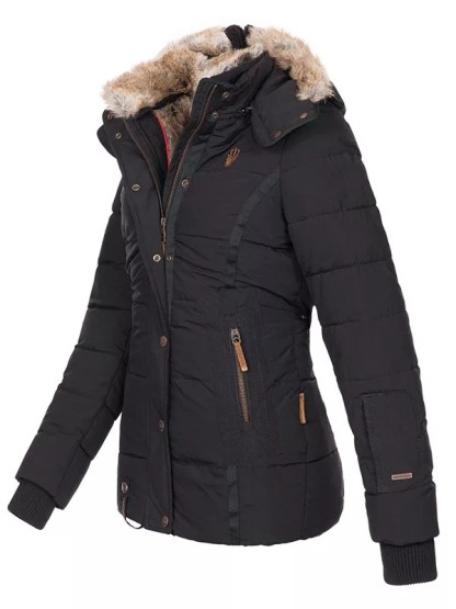 Women's hooded warm winter jacket, faux fur lining jacket
