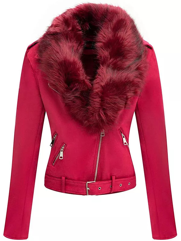 Ladies PU autumn and winter short leather jacket with detachable faux