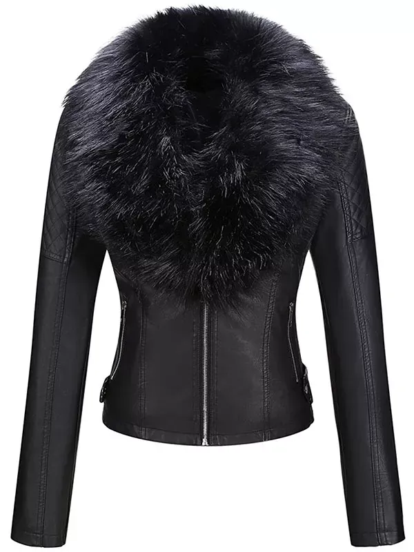 Ladies PU autumn and winter short leather jacket with detachable faux