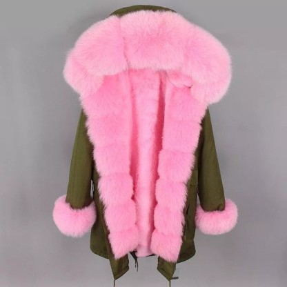 Women's Parka Fox Fur Coats Real Fur Winter Long Black Park Cotton Thi