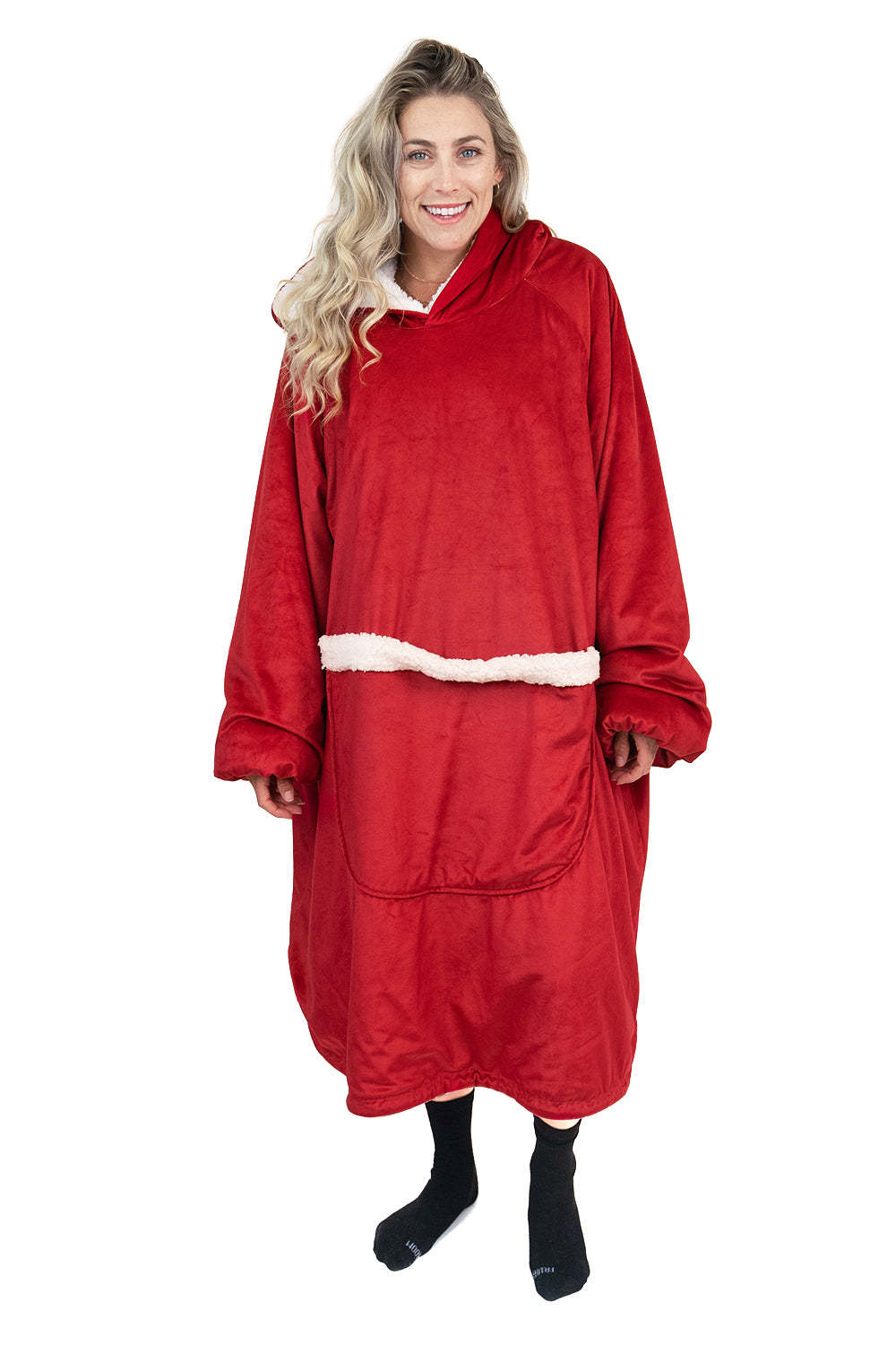 Jump Pocket Holiday Red Blanket Hoodie