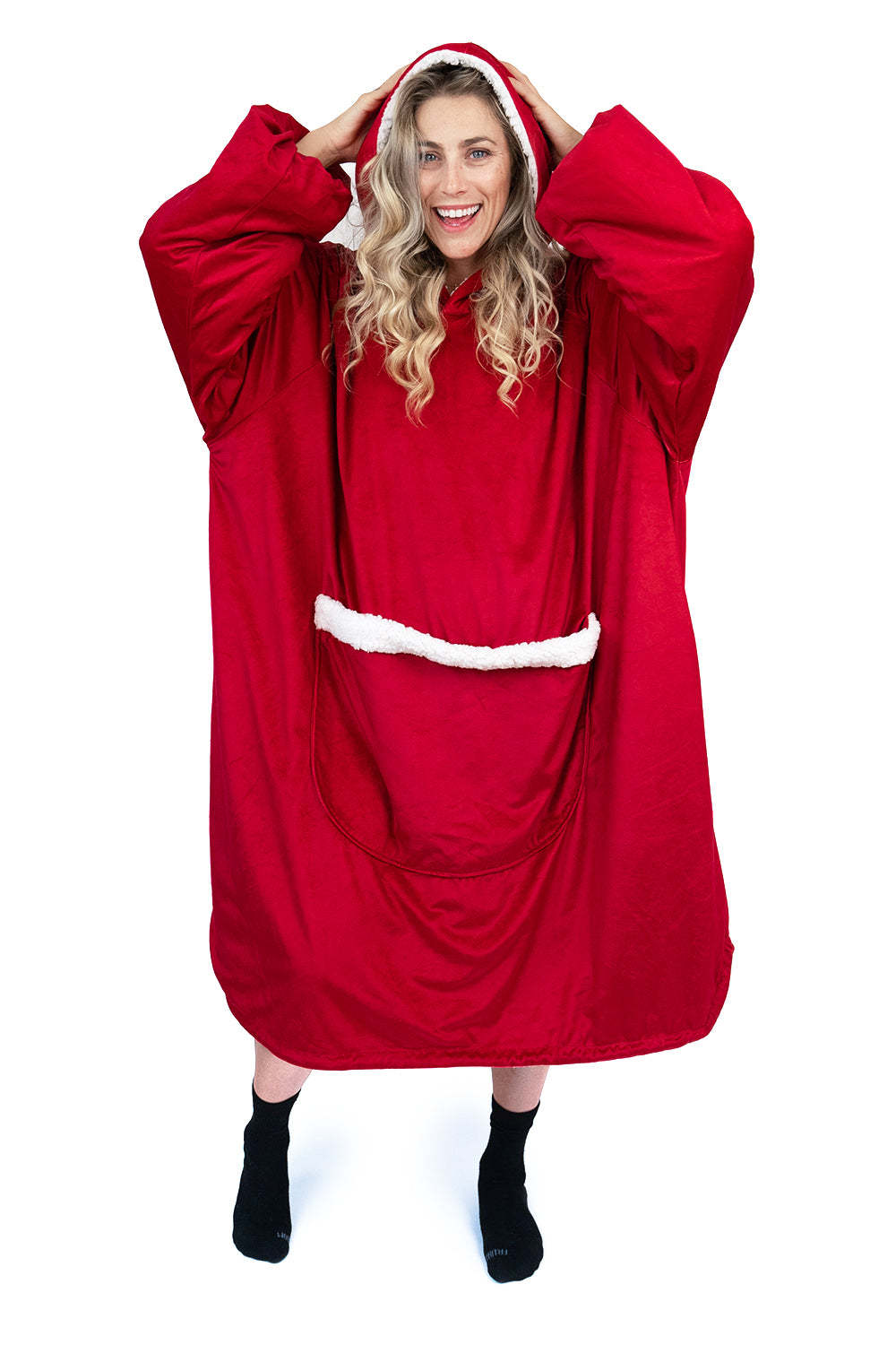 Jump Pocket Holiday Red Blanket Hoodie