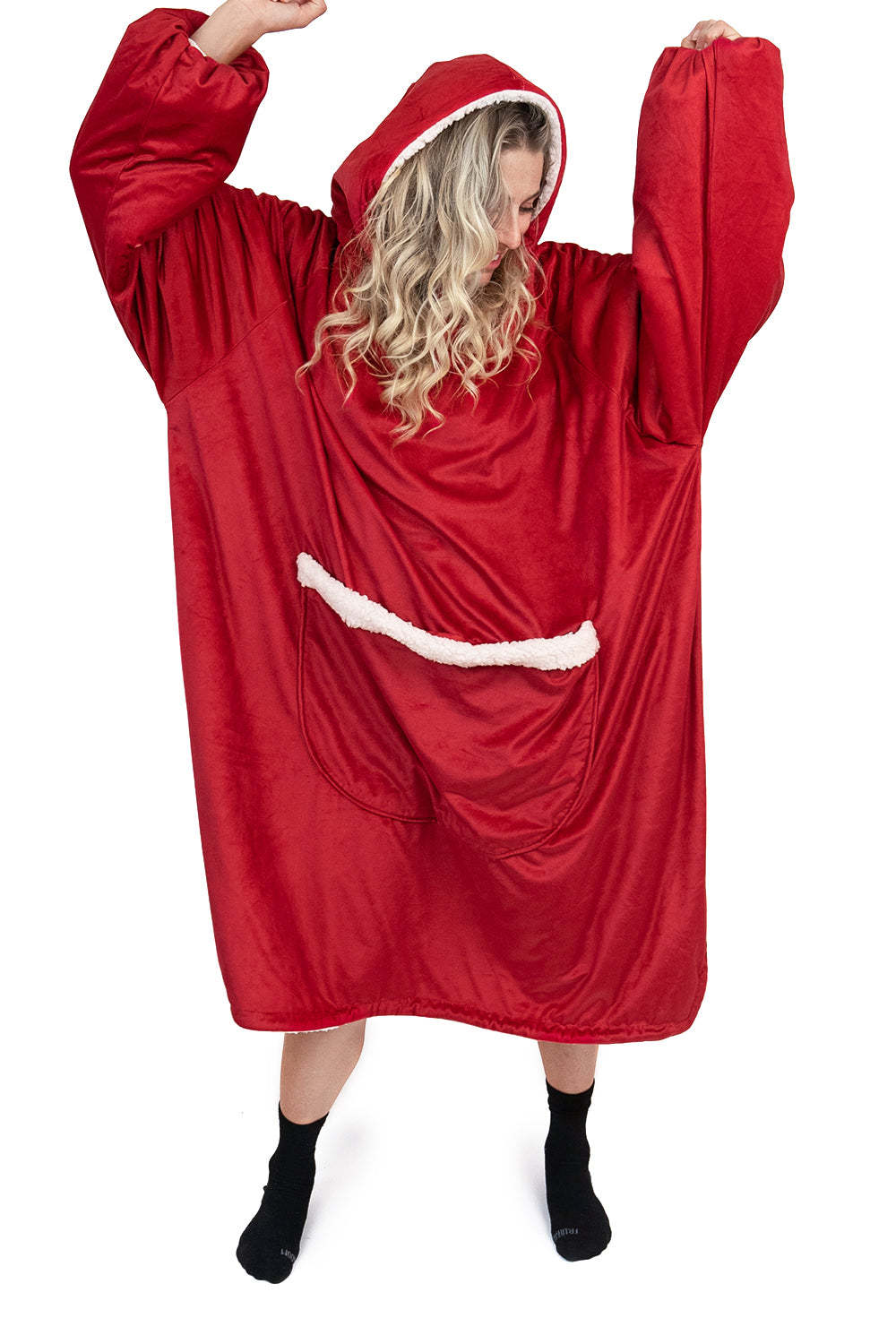 Jump Pocket Holiday Red Blanket Hoodie