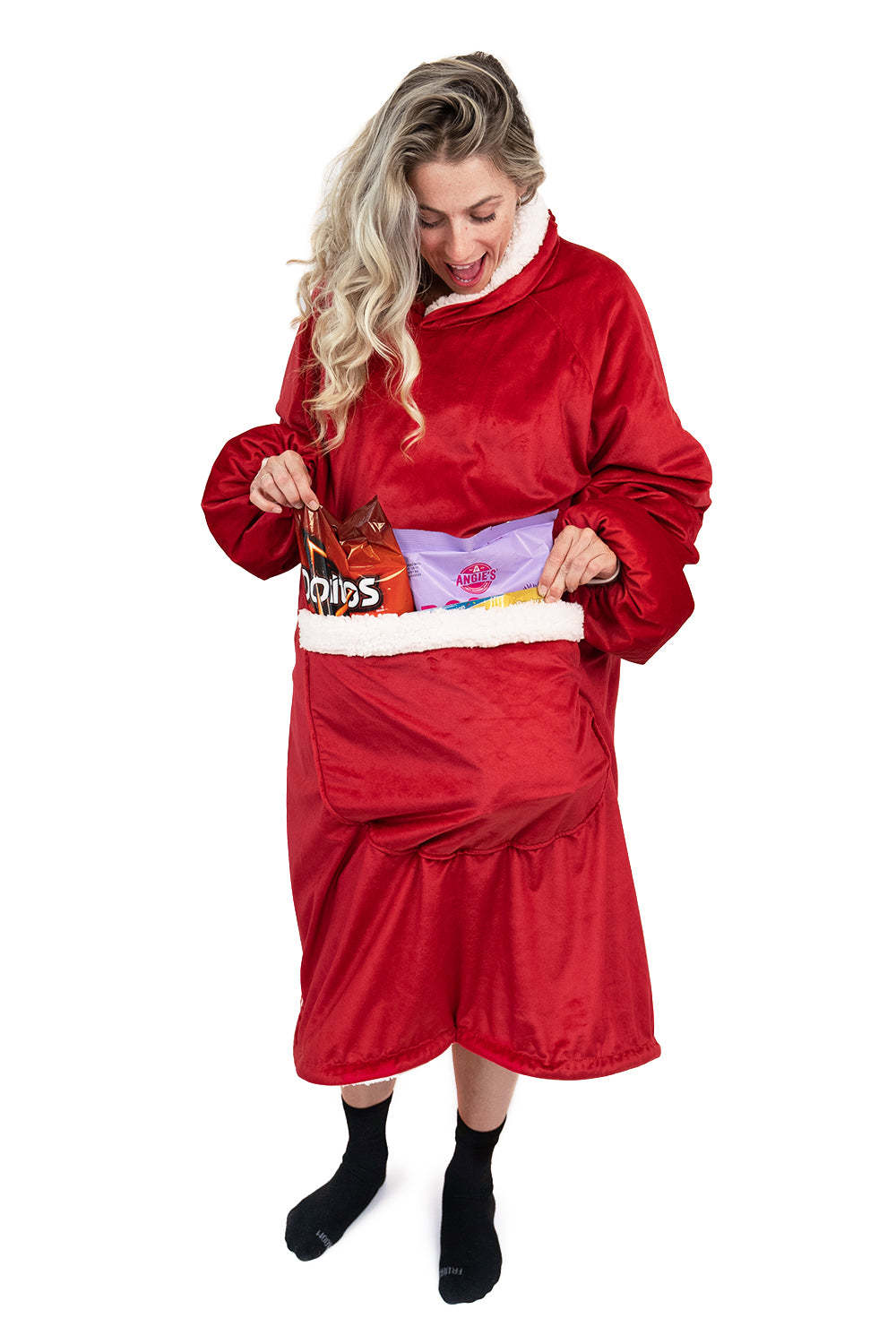 Jump Pocket Holiday Red Blanket Hoodie