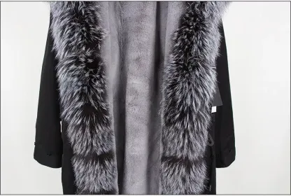 Women's Parka Fox Fur Coats Real Fur Winter Long Black Park Cotton Thi