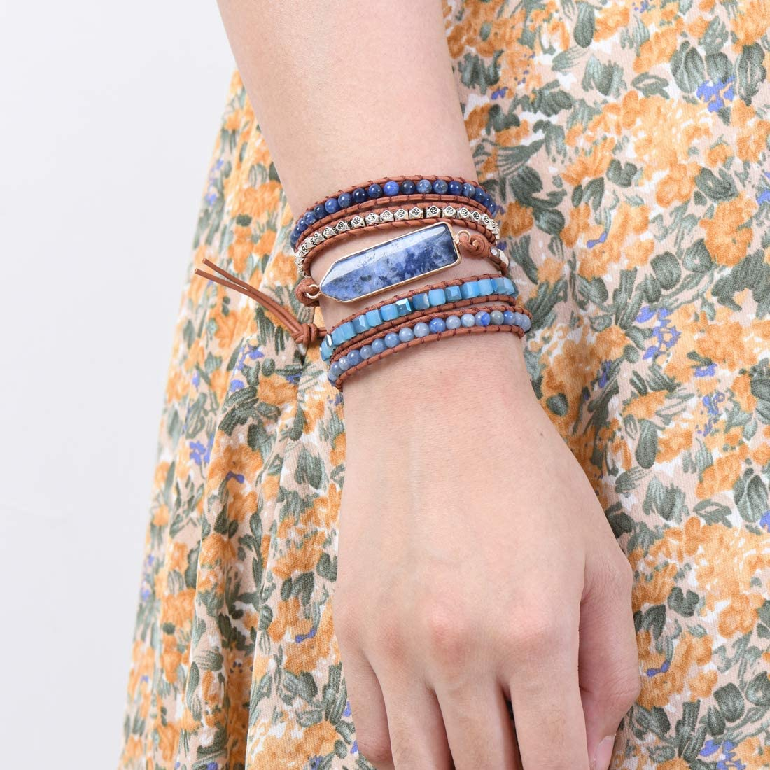 Handmade Wrap Bracelet Turquoise, Jasper & Amazonite Natural Stones Le