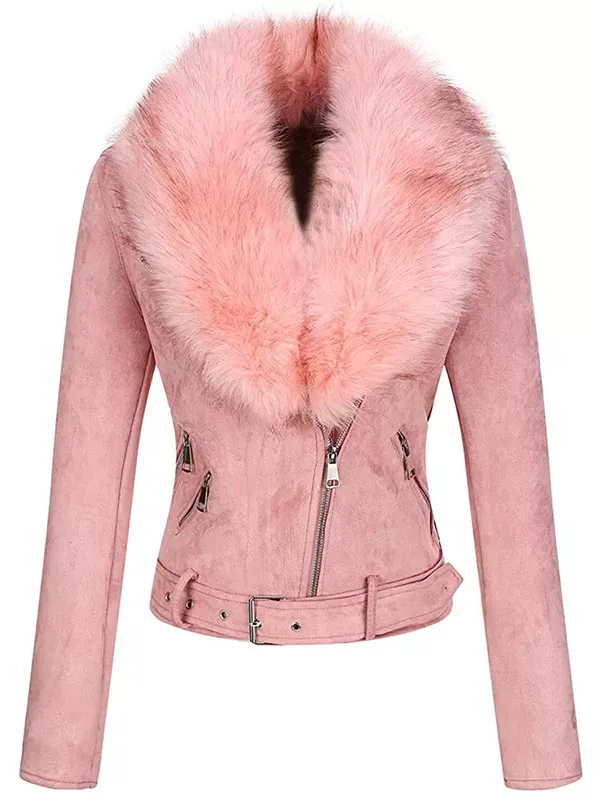 Ladies PU autumn and winter short leather jacket with detachable faux