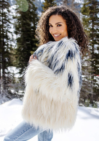 Ivory Tibetan Lamb Faux Fur Moody Blue Jacket