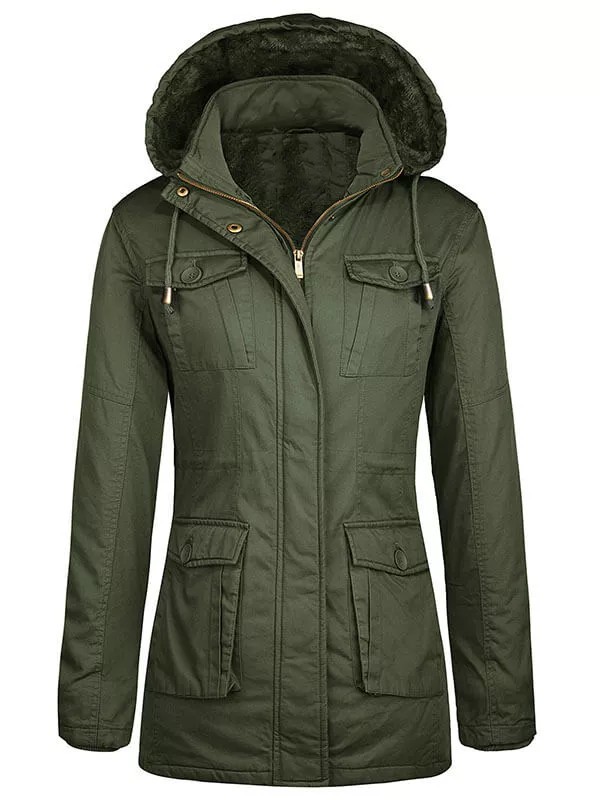 Women's winter Sherpa lining parka warm jacket with detachable hood