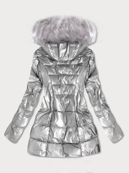 Ladies shiny winter jacket silver