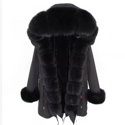 Women's Parka Fox Fur Coats Real Fur Winter Long Black Park Cotton Thi