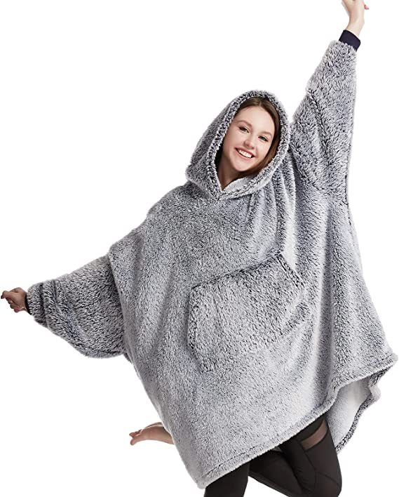 Oversized Wearable Blanket Hoodie Sweatshirt, Comfortable Sherpa Lounging Pullover for Adults Women Men