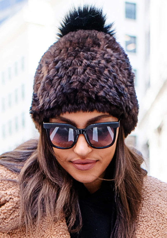 Whiskey Knitted Faux Fur Pom Hat